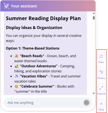 Library AI Assistant with side options highlighted.