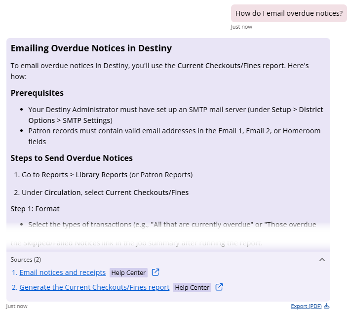 Prompt and response for how to email overdue notices.
